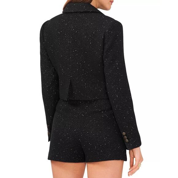 Womens Elevated Basic Cropped Tweed Blazer Sz 22W Black Gold Flecks Jacket - Picture 3 of 16